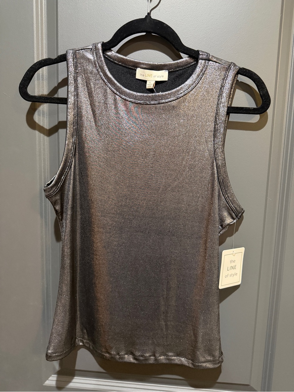 The Line of Style Metallic Silver Tank Top